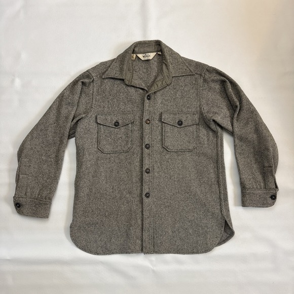 Woolrich Other - Vtg Woolrich Shirt Jacket Mens Lg Gray Herringbone Wool Blend Shacket USA Made
